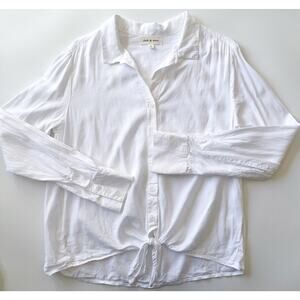 Women's Cloth & Stone White Button Down Tie Front Long Sleeve Blouse Size Med